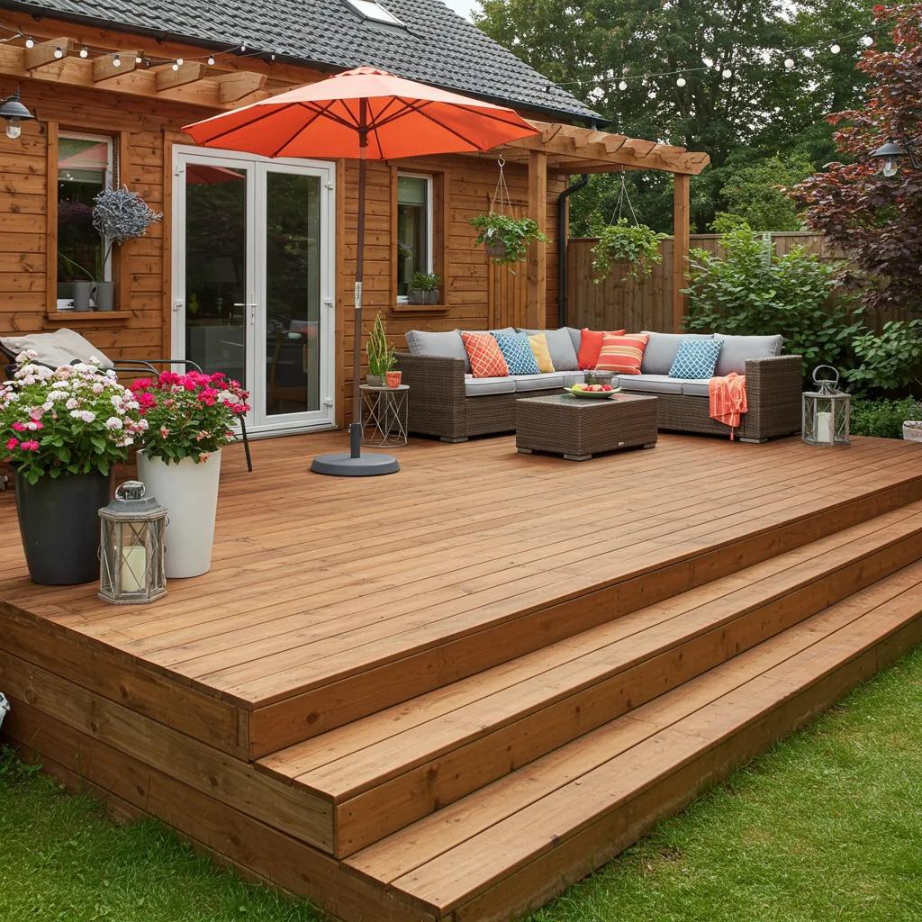 Ground-level floating deck installed in a Louisville backyard
